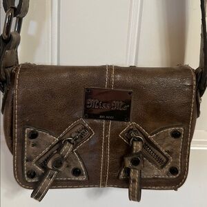 Miss Me Brown Leatherette Crossbody with Buckle Accents